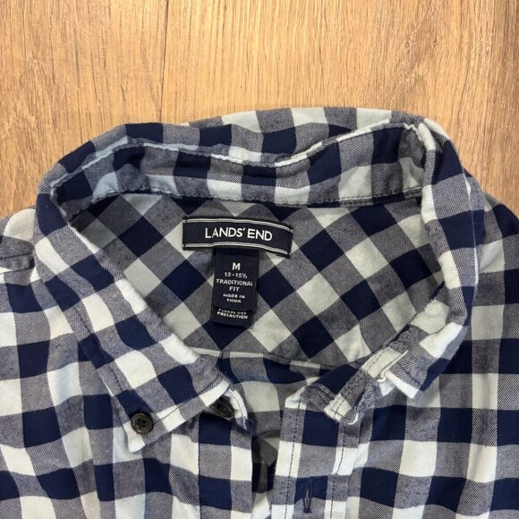 Lands’ End Men’s Traditional Fit Flannel Shirt,  Navy Gingham (Men M) - Picture 2 of 8